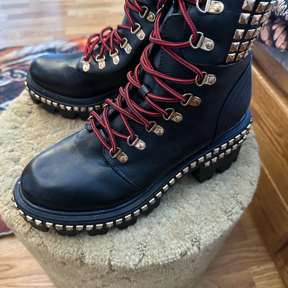 Cape Robbin Black and Gold Studded Combat Boots - Picture 2 of 8